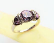 Sterling Silver Pink & White Topaz Ring