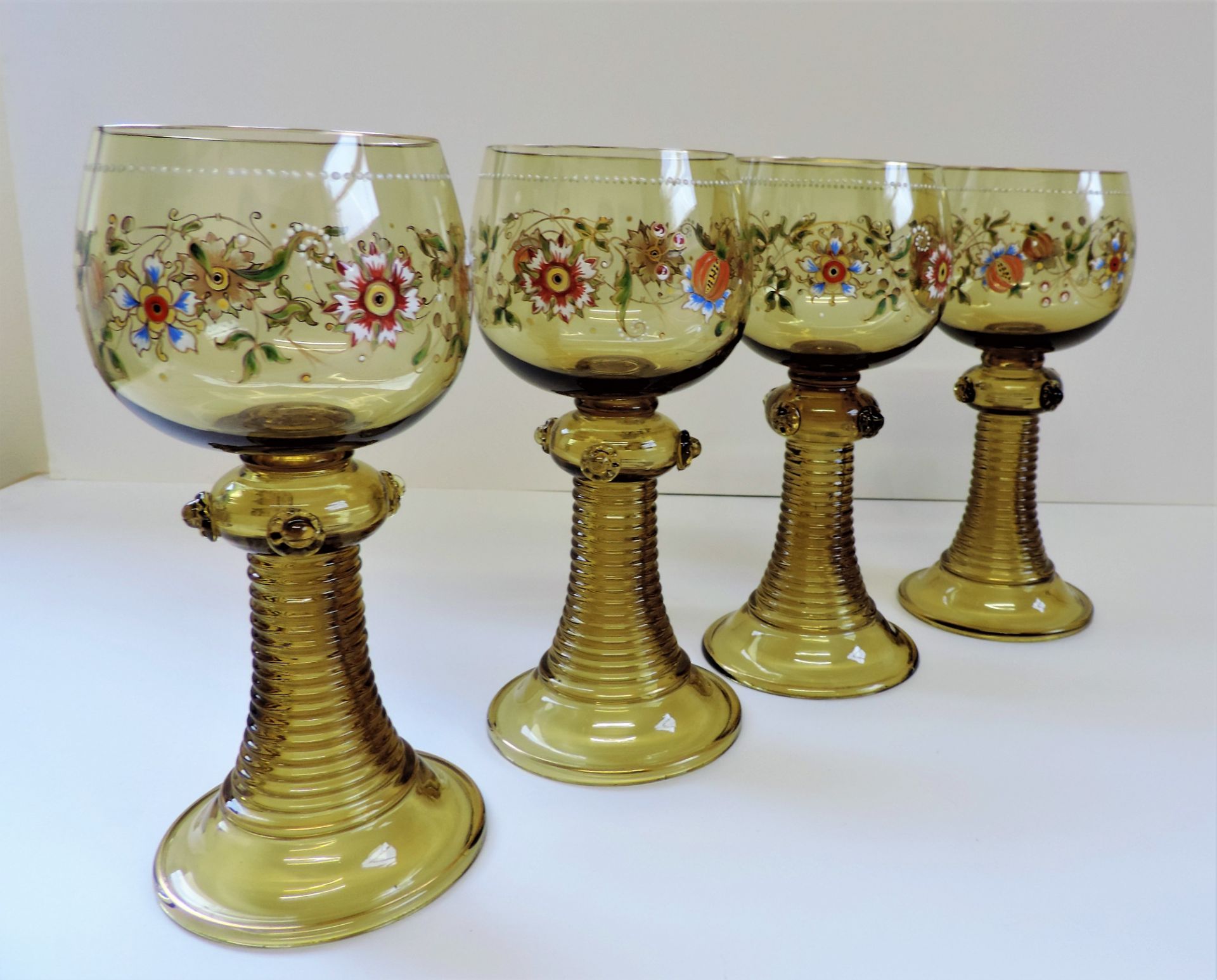 Set of 4 Antique Bohemian Fritz Herkert Roemer Hock Glasses - Image 4 of 26