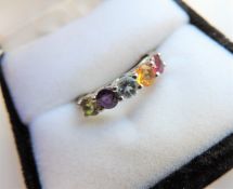 Sterling Silver Rainbow Multi Stone Ring