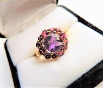 Gold on Sterling Silver 2ct Amethyst & Pink Tourmaline Ring