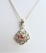 Sterling Silver Rennie Mackintosh Style Amber Pendant Necklace
