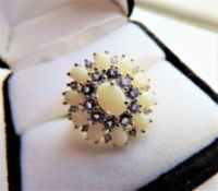 2.1 carat Tanzanite & Opal Cluster Ring in Sterling Silver