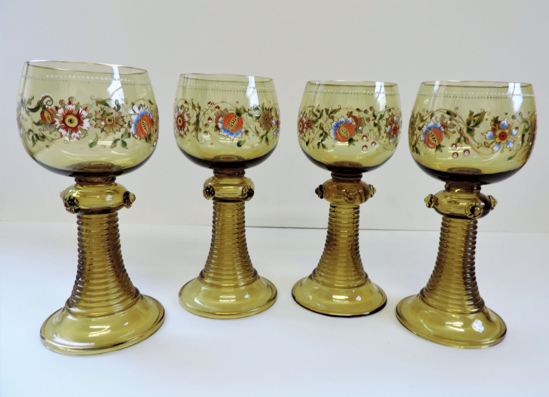 Set of 4 Antique Bohemian Fritz Herkert Roemer Hock Glasses - Image 13 of 26