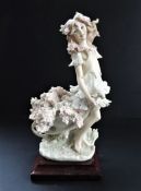 Vintage Capodimonte Figurine Flowers Feast Girl with Cart