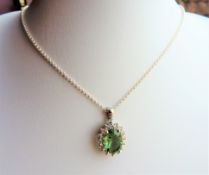 Sterling Silver 7.8 carat Green Tourmaline & Topaz Pendant Necklace