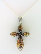 Sterling Silver Baltic Amber Pendant Necklace