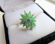 Sterling Silver 4.14 ct Emerald Flower Cluster Ring