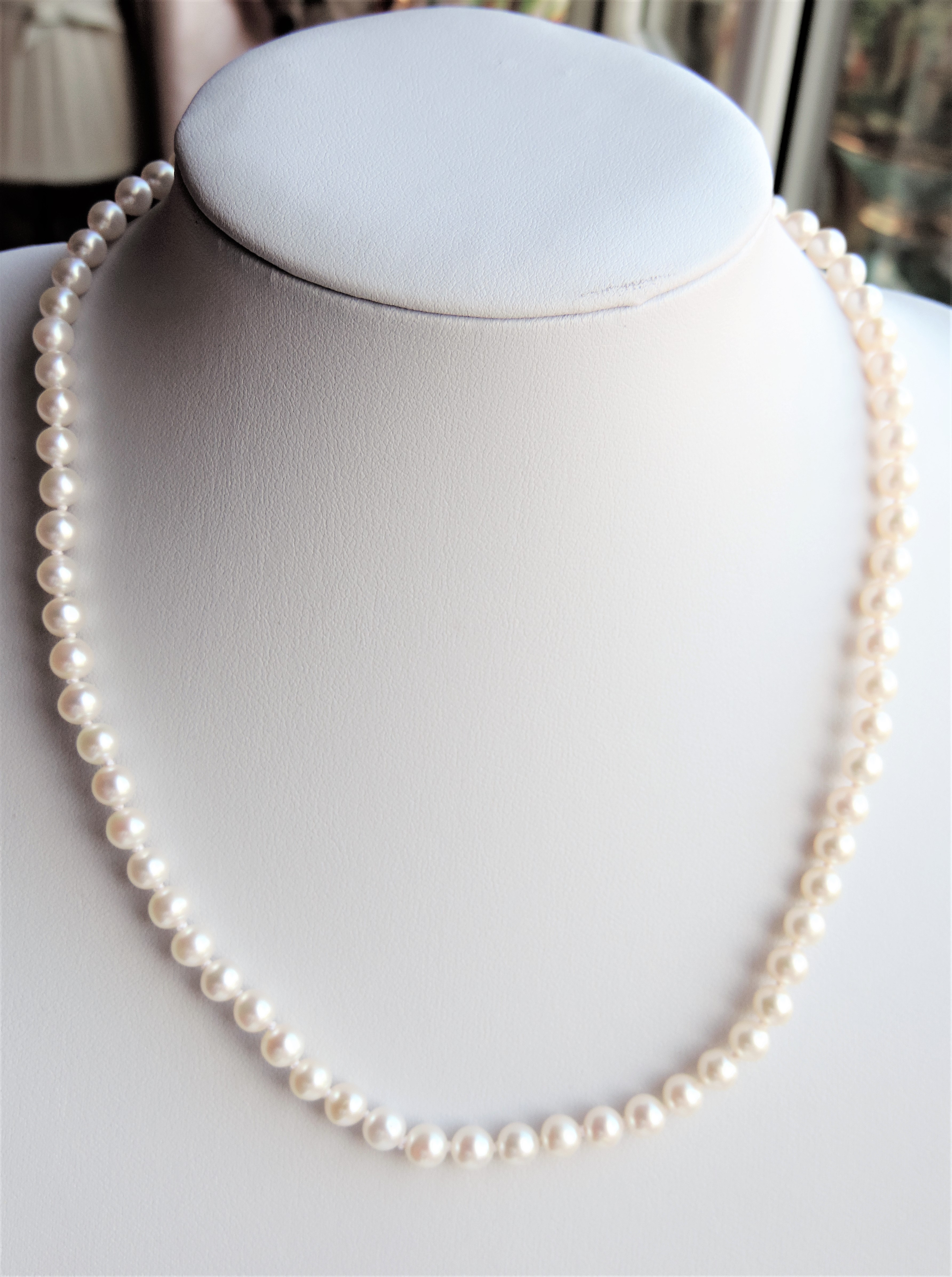 17 inch Cultured Pearl Necklace 75 x 5mm Pearls Silver Clasp