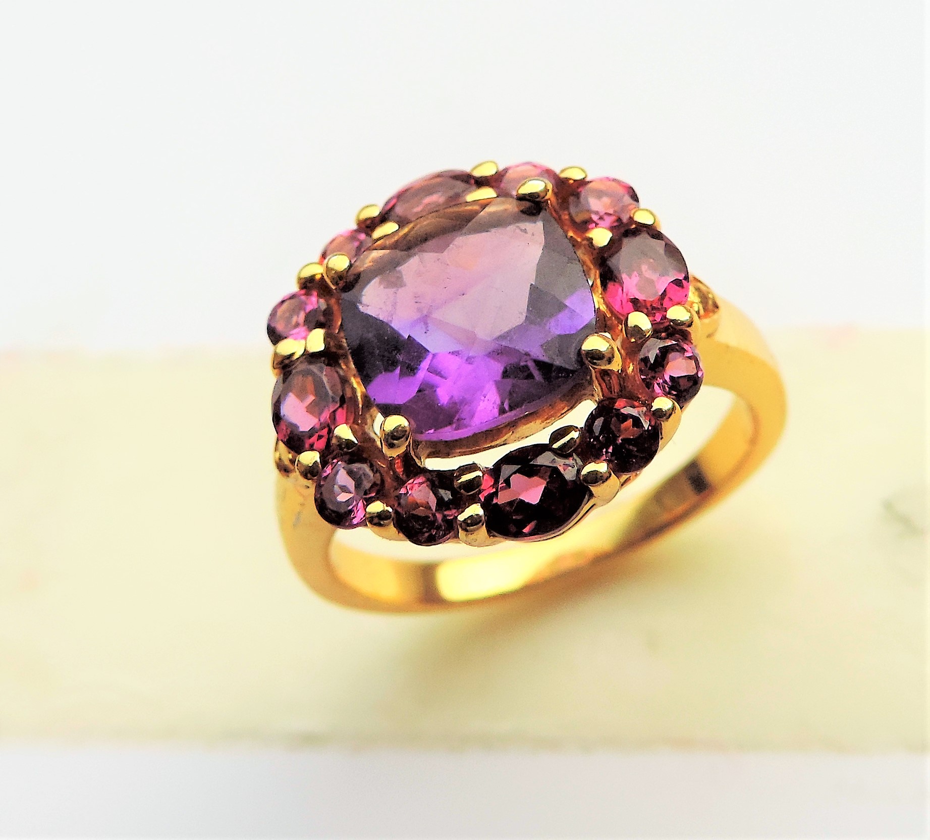 Gold on Sterling Silver 2ct Amethyst & Pink Tourmaline Ring - Image 3 of 4