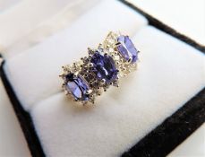 Sterling Silver 1.5 ct Tanzanite Cluster Dress Ring