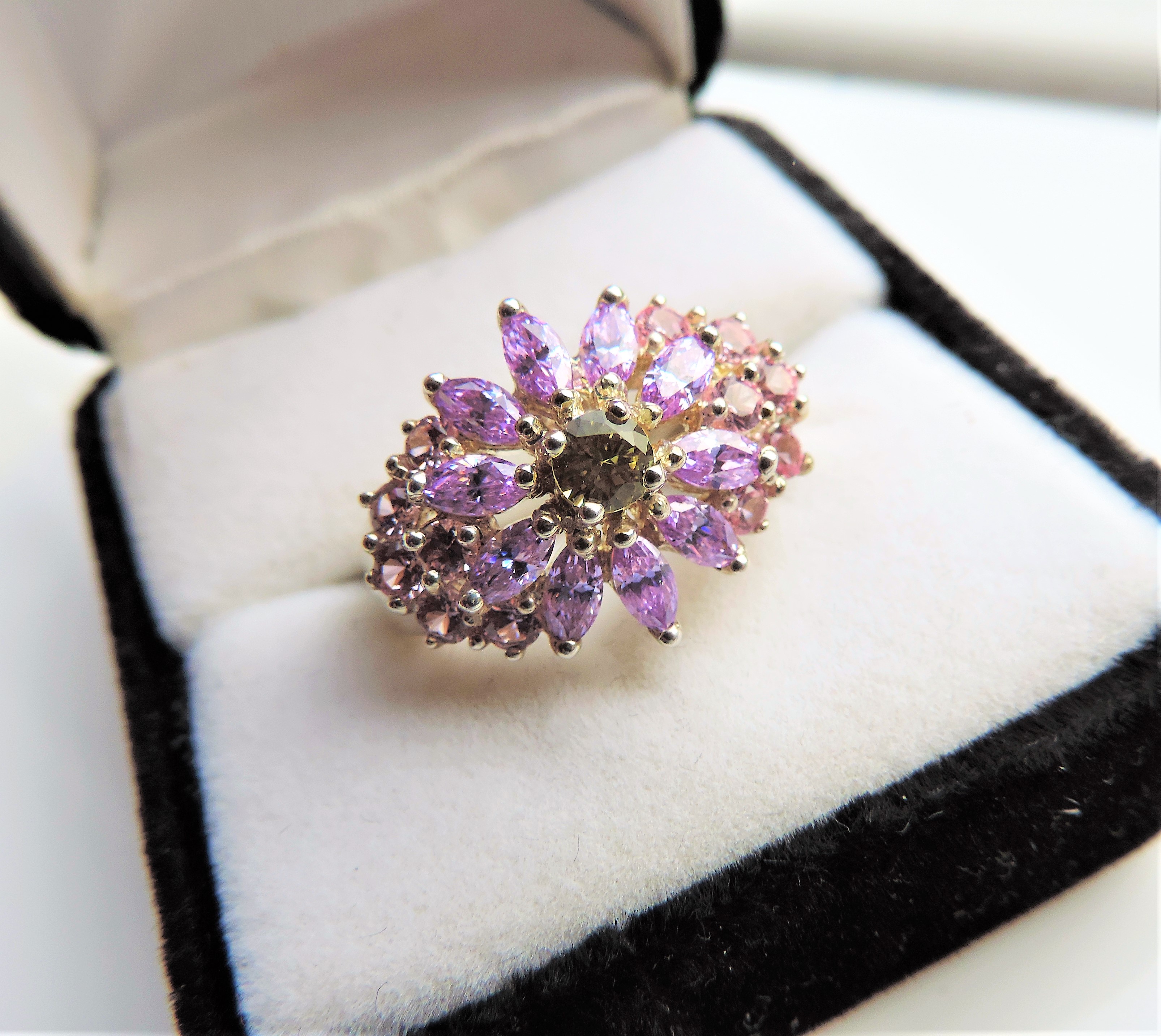 Sterling Silver Amethyst, Pink Sapphire & Peridot Cluster Ring - Image 3 of 3