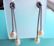 Sterling Silver Cultured Pearl Double Drop Earrings