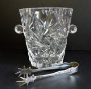 Vintage Bohemian Crystal Ice Bucket & Silver Plated Ice Cube Tongs