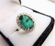Sterling Silver Green & White Stone Cocktail Ring