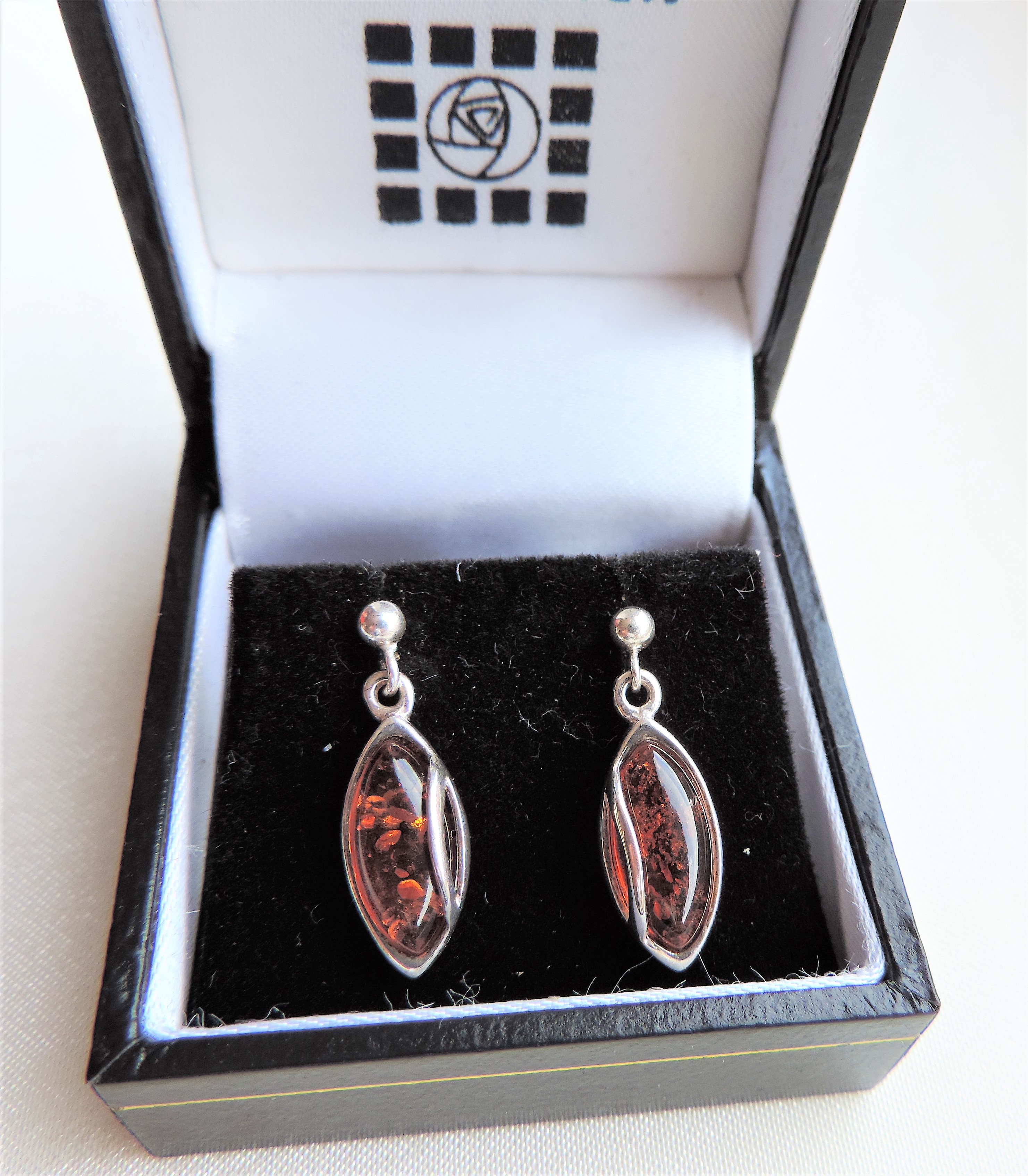 Sterling Silver Baltic Amber Earrings Rennie Mackintosh Collection