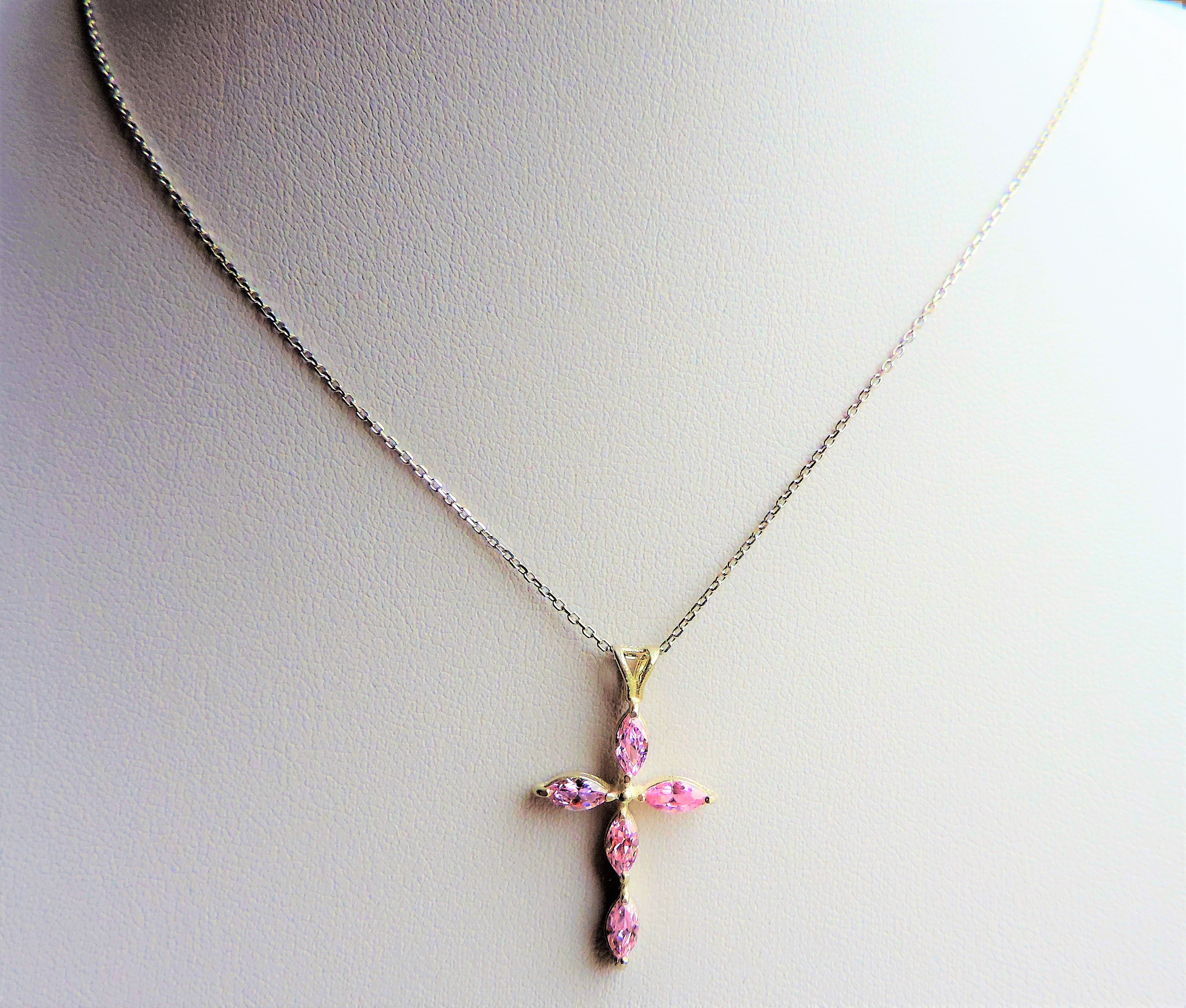 Sterling Silver Pink Topaz Pendant Cross Necklace - Image 3 of 3