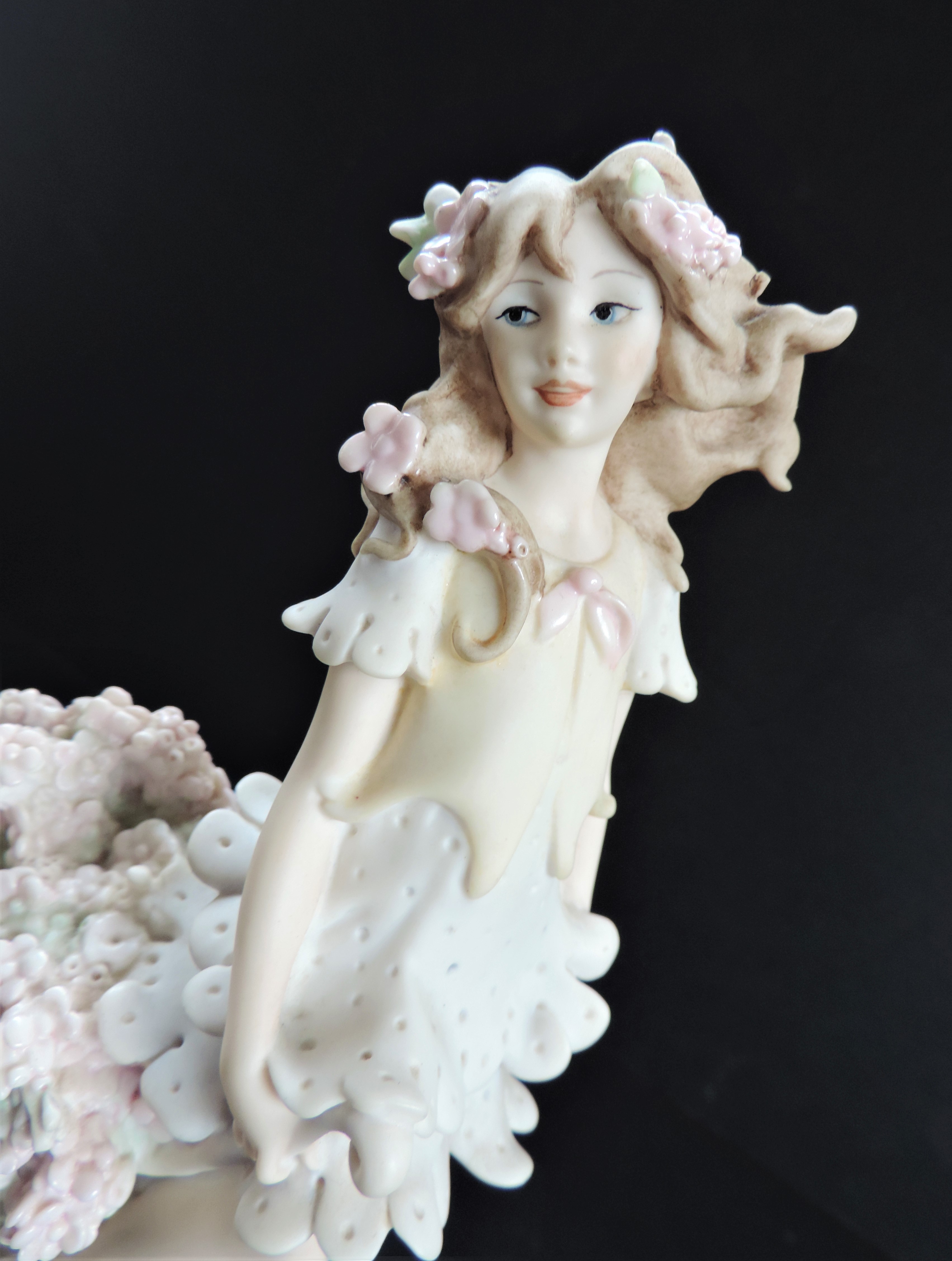 Vintage Capodimonte Figurine Flowers Feast Girl with Cart - Image 2 of 5