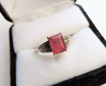 Sterling Silver 1.6 carat Ruby & Diamond Ring