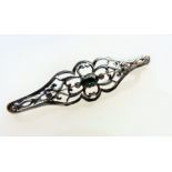 Antique Sterling Silver Brooch with Green & White Stones