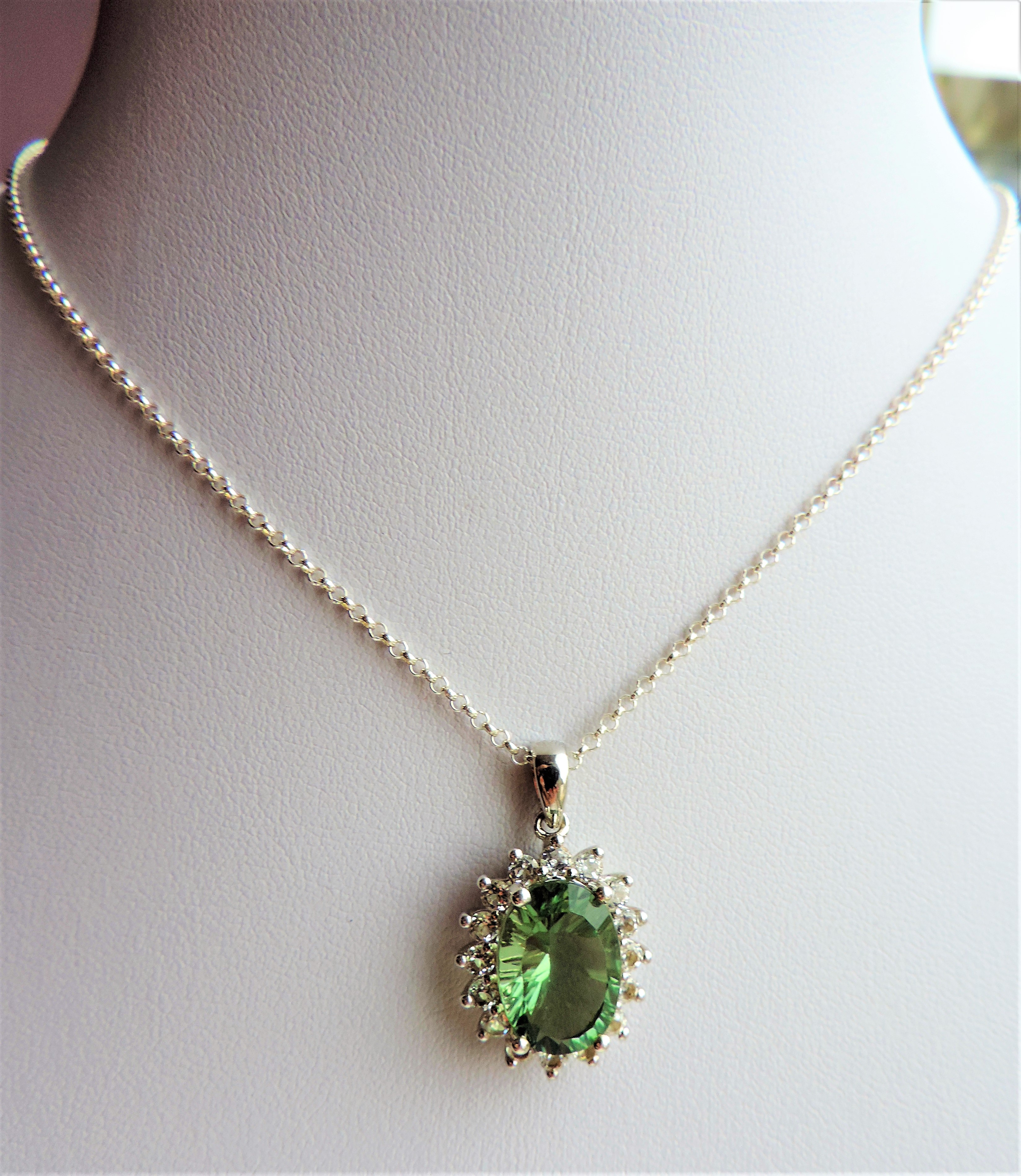 Sterling Silver 7.8 carat Green Tourmaline & Topaz Pendant Necklace - Image 2 of 4