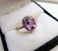 Sterling Silver 2.4 carat Amethyst & Diamond Ring