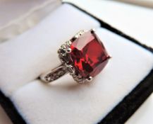 Sterling Silver Ruby & Diamonique Ring 6.5 carats