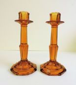 Vintage Amber Glass Candlesticks