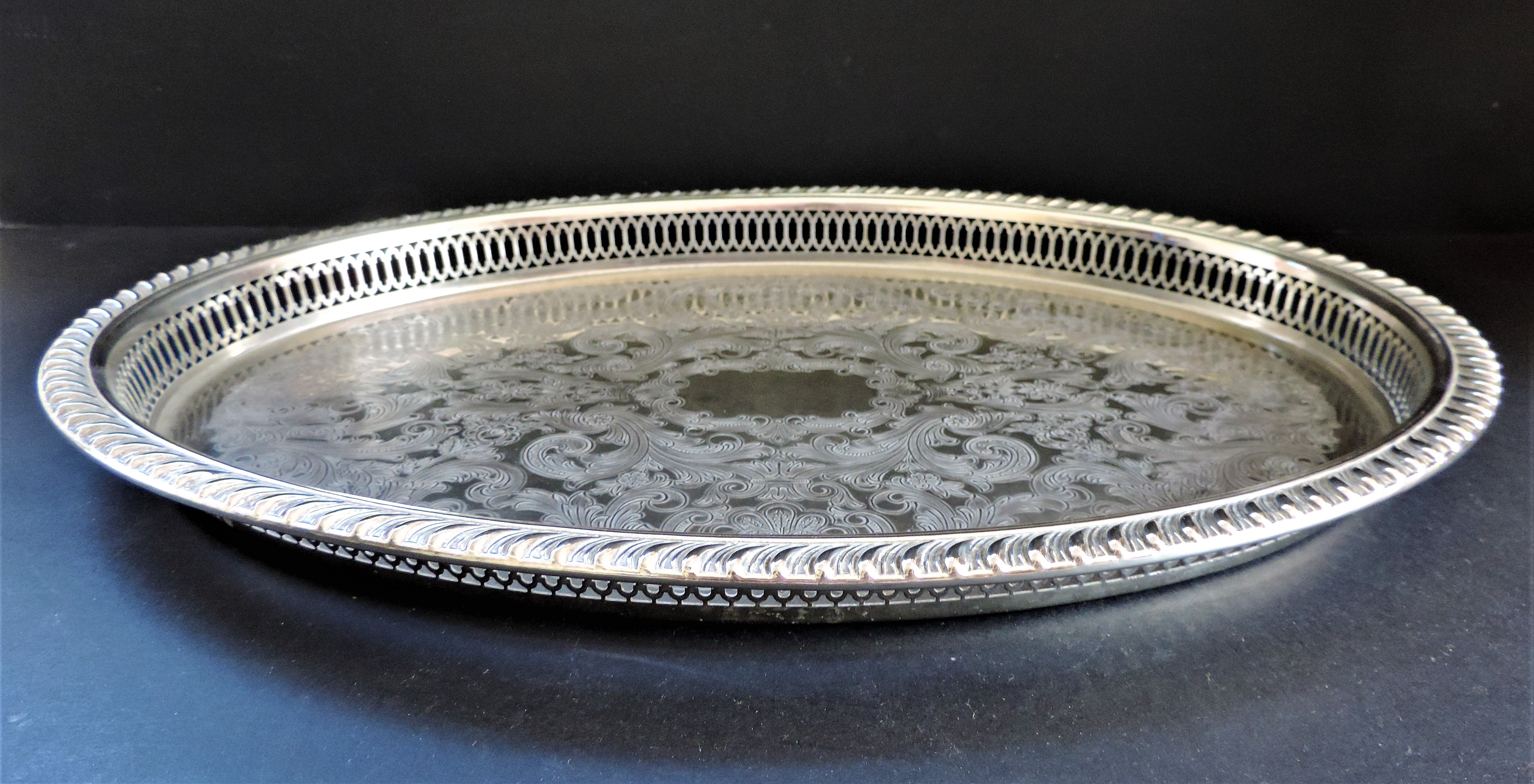 Large Vintage Silver Plated Serving Tray 47cm long - Image 2 of 3