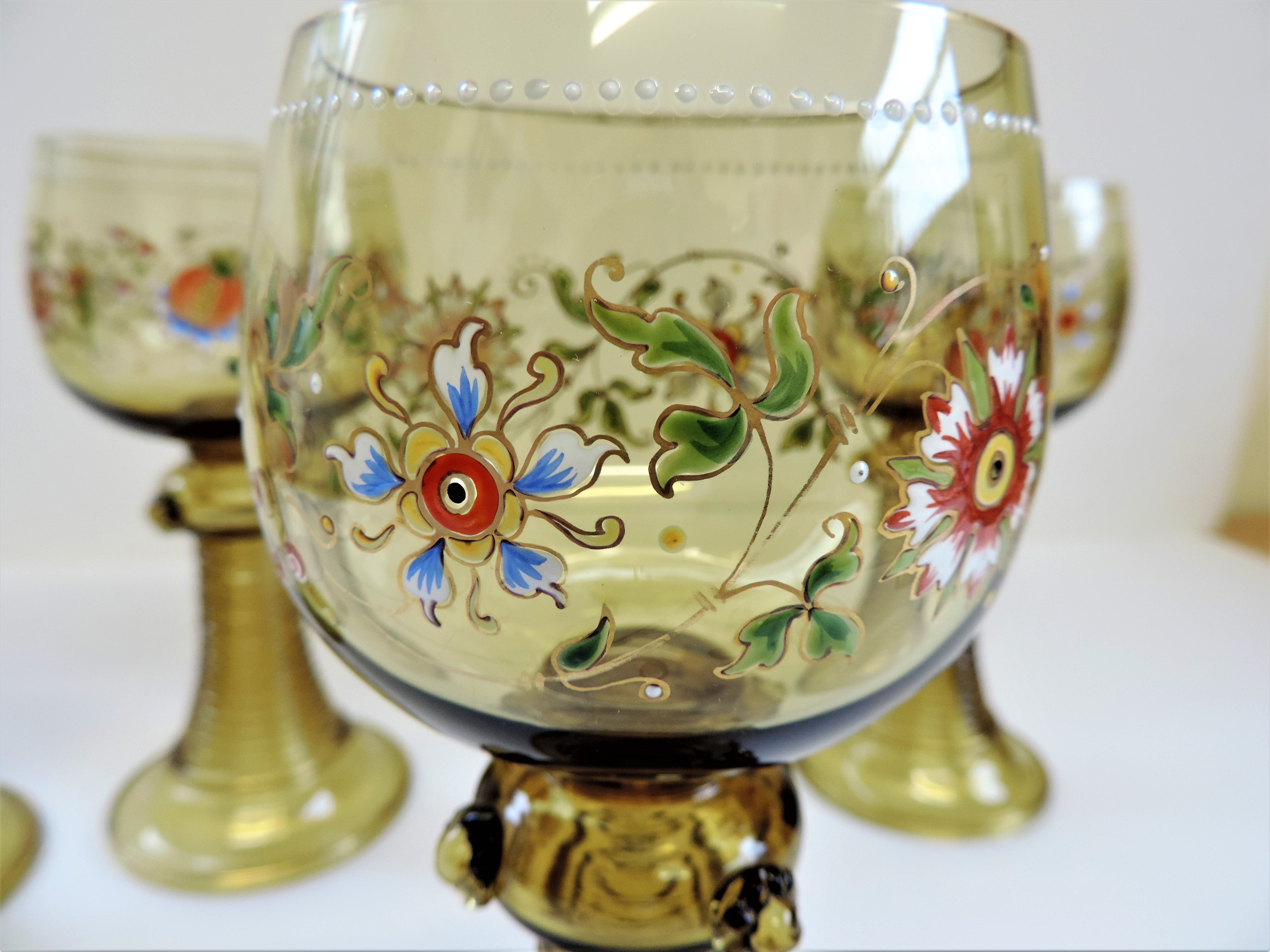 Set of 4 Antique Bohemian Fritz Herkert Roemer Hock Glasses - Image 24 of 26