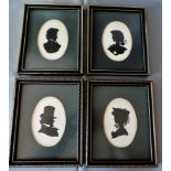 Set 4 Vintage Framed Silhouettes Signed by Artist FR