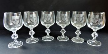 Vintage Crystal Glasses Engraved Coat of Arms Guild of Freemen