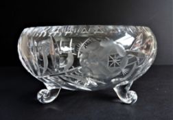 Vintage Bohemian Crystal Footed Bowl 23cm Wide