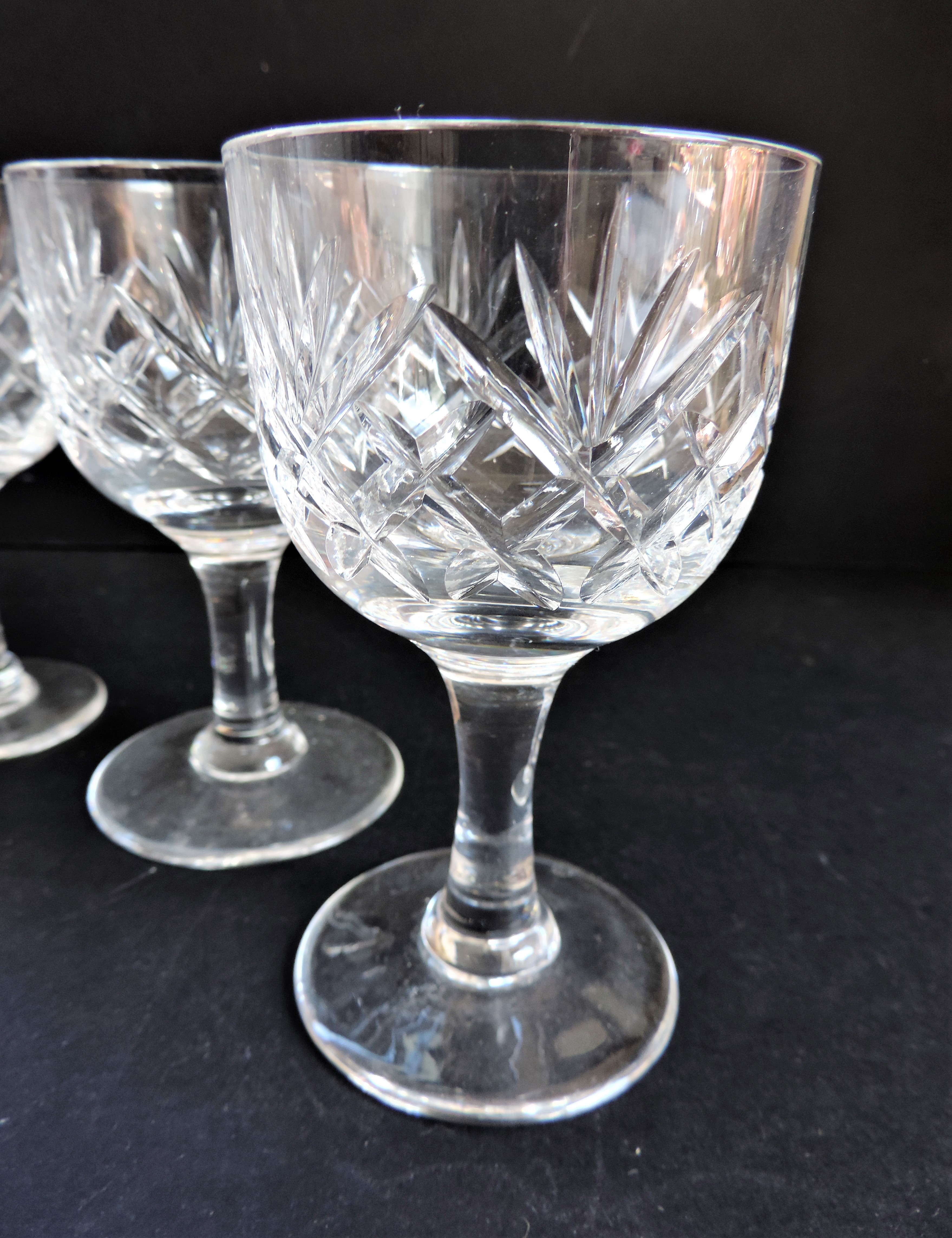 Vintage Cut Crystal Wine Glasses Set 6 - Image 3 of 4