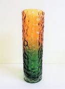 Green & Amber Whitefriars Style Bark Vase 20cm tall