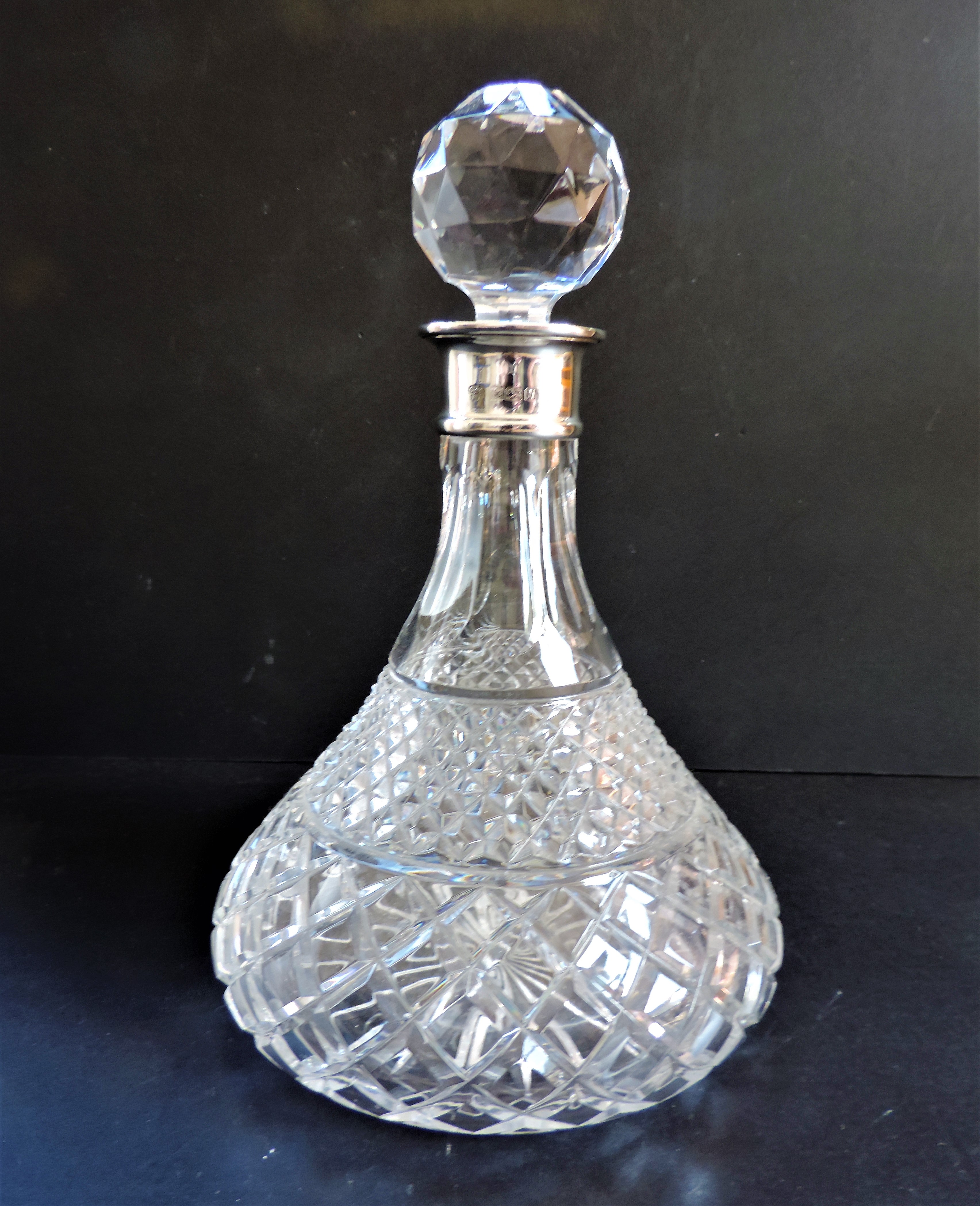 Vintage Cut Lead Crystal Decanter with Sterling Silver Collar