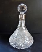 Vintage Cut Lead Crystal Decanter with Sterling Silver Collar