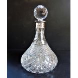 Vintage Cut Lead Crystal Decanter with Sterling Silver Collar