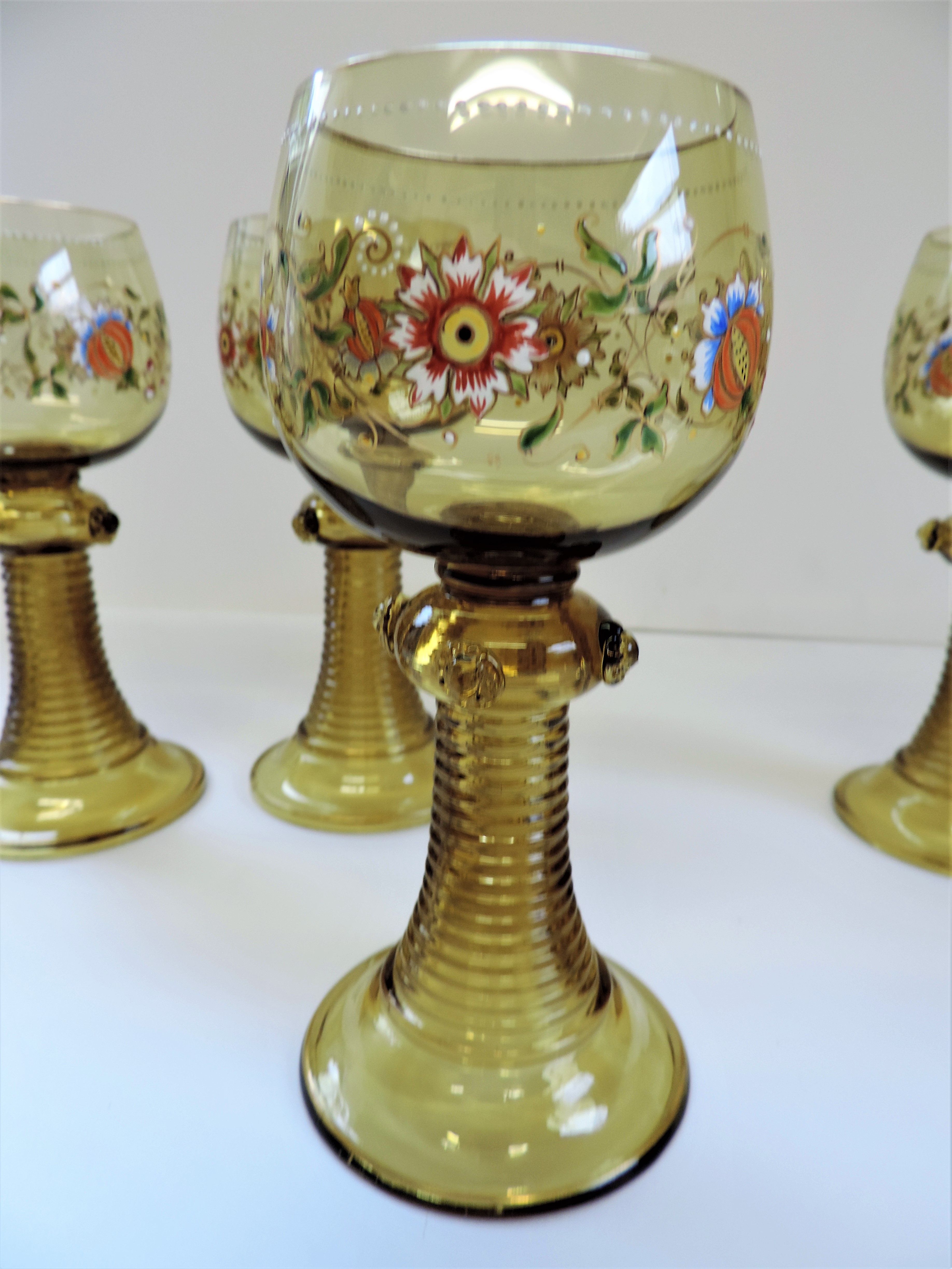 Set of 4 Antique Bohemian Fritz Herkert Roemer Hock Glasses - Image 7 of 26