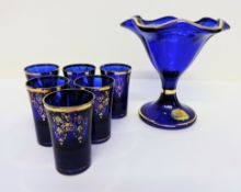 Vintage German Cobalt Blue Shot Glasses & Dish