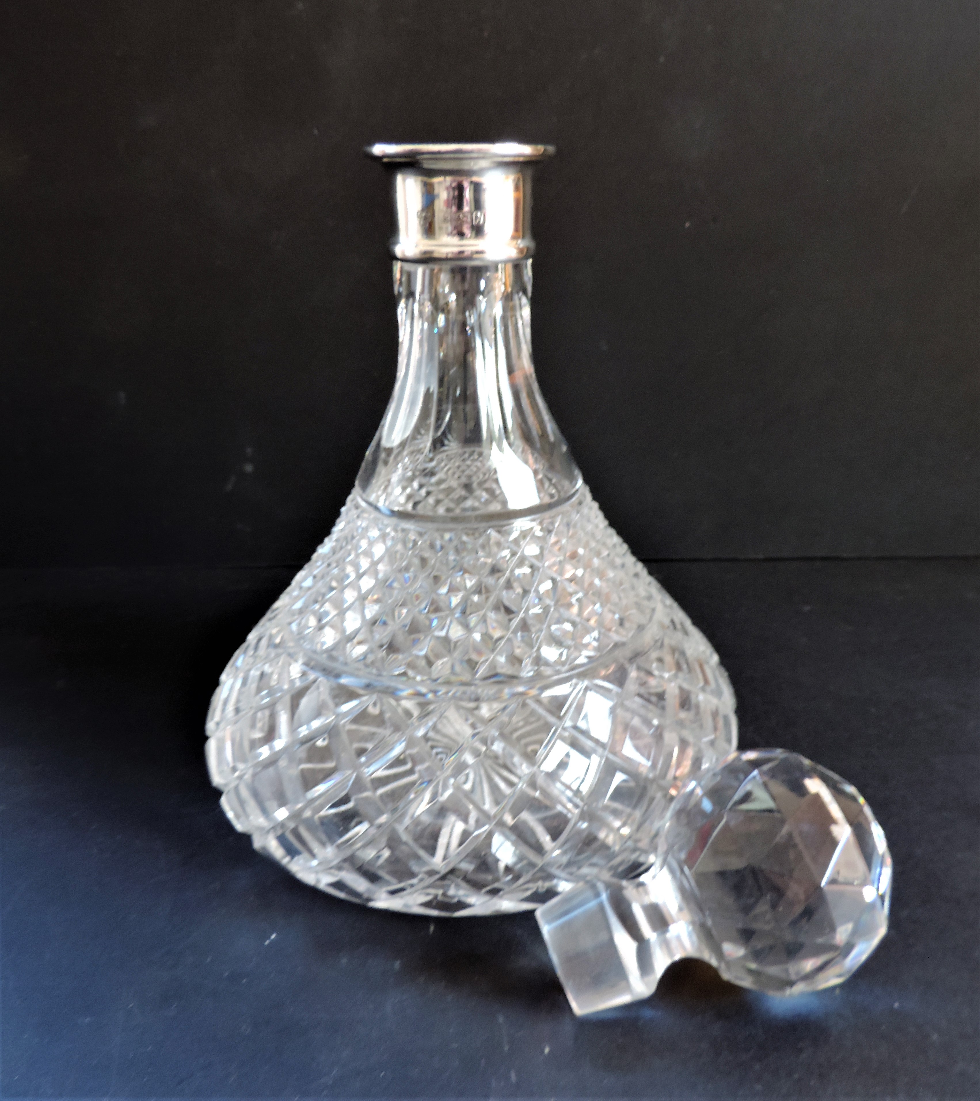 Vintage Cut Lead Crystal Decanter with Sterling Silver Collar - Image 2 of 3