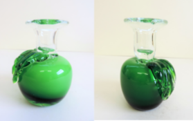 Pair of Vintage Art Glass Green Apple Candle Holders