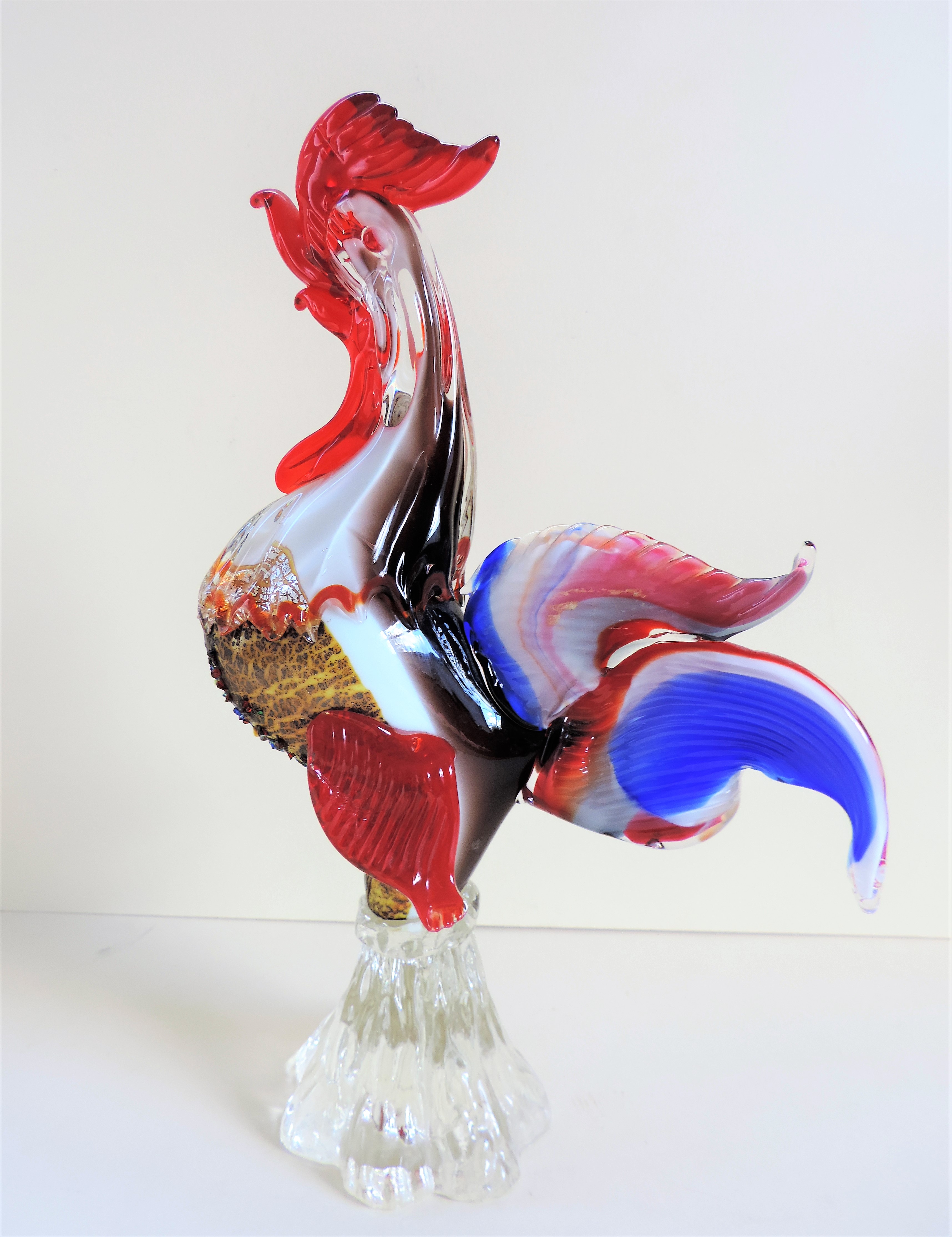 Large Vintage Murano Glass Rooster Sculpture 30cm Tall