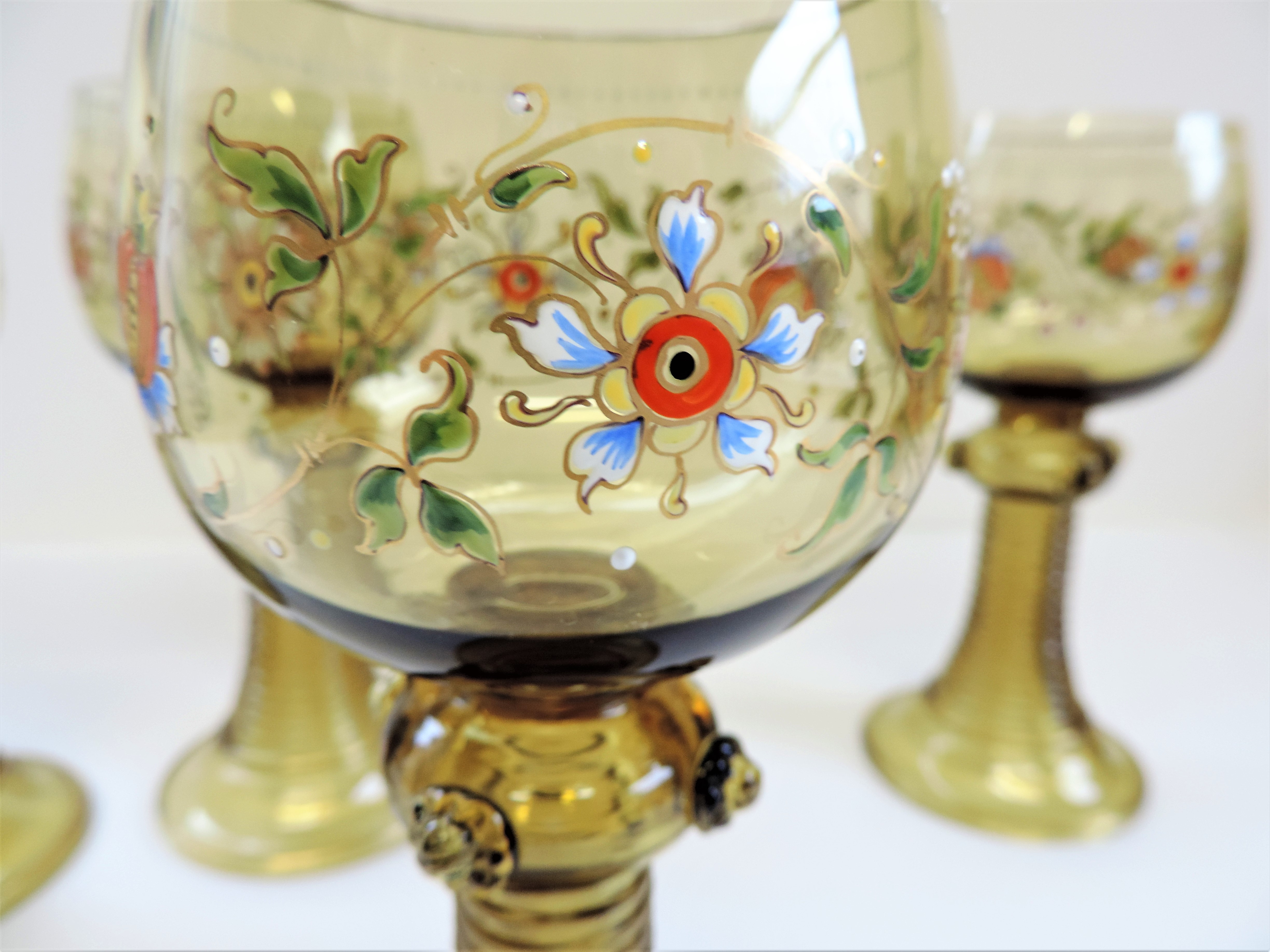 Set of 4 Antique Bohemian Fritz Herkert Roemer Hock Glasses - Image 11 of 26