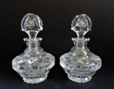 Matching Pair Vintage Cut Glass Liqueur Decanters