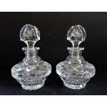 Matching Pair Vintage Cut Glass Liqueur Decanters