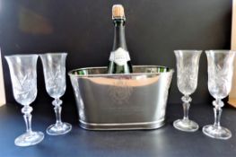 Lily Bollinger Champagne Cooler & 4 Bohemian Crystal Champagne Flutes