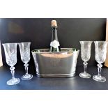 Lily Bollinger Champagne Cooler & 4 Bohemian Crystal Champagne Flutes