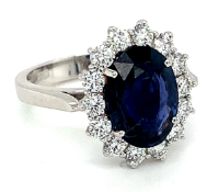 3.76ct dark blue oval sapphire and diamond ring set in Platinum