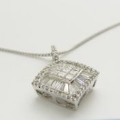 A magnificent 18ct white gold 0.86ct diamond checkerboard pendant with silver chain