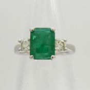 Platinum 1.43 carat emerald and 0.40 carat diamond ring with WGI certificate